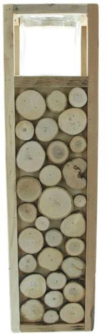 Preview: Holz Windlichtsäule "Holzscheiben" 58 cm hoch, Bodenwindlicht, Dekosäule mit Windlicht, Kerzenständer, Holzsäule