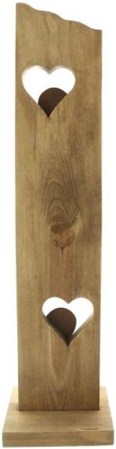 Dekosäule "Willkommen" aus Holz, 80 cm hoch, 2 Metall-Herzen in Rost Optik, Holzsäule