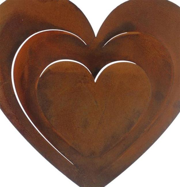 Dekosäule "Rostherz" aus Holz, 72 cm hoch, großes Metall-Herz mit Echt Rost, Holzsäule