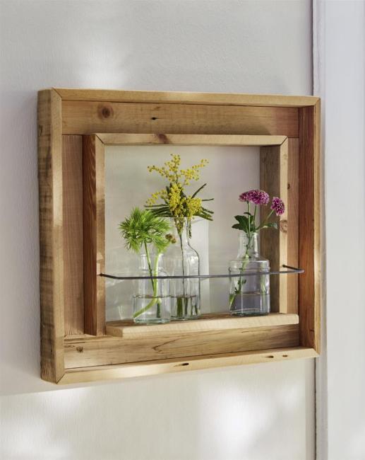 Wandregal "Fenster" aus recyceltem Holz, Fensterrahmen, Wanddeko, Blumenregal, Dekoregal, Blumenständer, Hängeregal