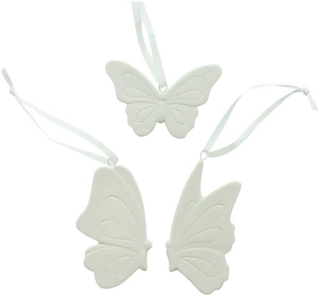 Preview: 12 Dekohänger "Schmetterling" aus Porzellan, weiß, 9 cm hoch, Schmetterlingsflügel zum hinhängen, Fensterdeko