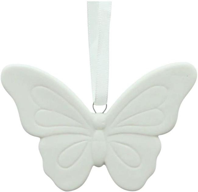 12 Dekohänger "Schmetterling" aus Porzellan, weiß, 9 cm hoch, Schmetterlingsflügel zum hinhängen, Fensterdeko
