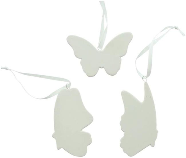 12 Dekohänger "Schmetterling" aus Porzellan, weiß, 9 cm hoch, Schmetterlingsflügel zum hinhängen, Fensterdeko
