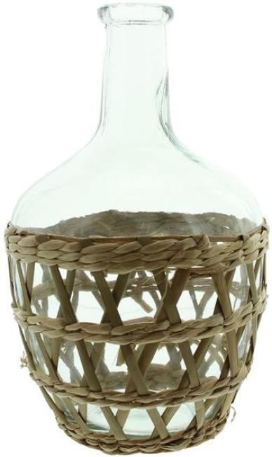Preview: Vase "Geflecht" aus Glas in Flaschenform mit Seegras-Geflecht, 30 cm hoch, Blumenvase