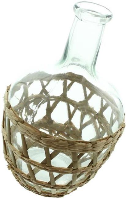 Preview: Vase "Geflecht" aus Glas in Flaschenform mit Seegras-Geflecht, 30 cm hoch, Blumenvase