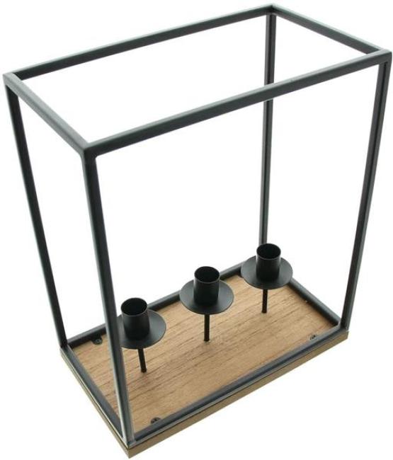 Preview: Kerzenhalter "Square" aus Metall & Holz im industrial Design für 3 Stabkerzen, Kerzenständer
