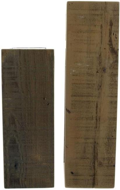 2x Windlichtsäule "Wood" aus Holz & Glas, 30 + 40 cm hoch, Kerzenhalter, Kerzenständer, Dekosäule für Wohnzimmer, Holzsäule mit Kerzenglas