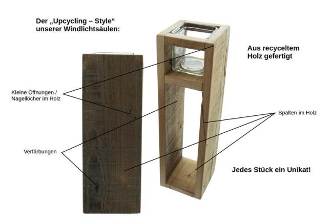 2x Windlichtsäule "Wood" aus Holz & Glas, 30 + 40 cm hoch, Kerzenhalter, Kerzenständer, Dekosäule für Wohnzimmer, Holzsäule mit Kerzenglas