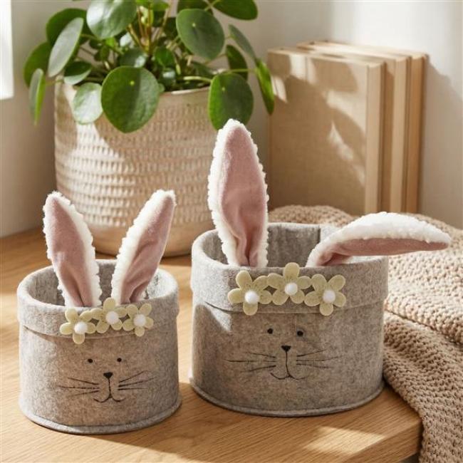 Preview: 2x Osternest "Häschen" aus Filz, beige, Eierkorb, Osterkorb, Filzkorb