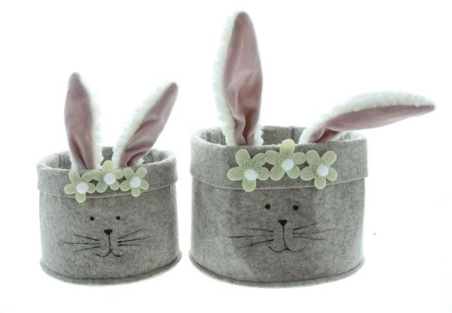 2x Osternest "Häschen" aus Filz, beige, Eierkorb, Osterkorb, Filzkorb