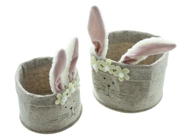 2x Osternest "Häschen" aus Filz, beige, Eierkorb, Osterkorb, Filzkorb