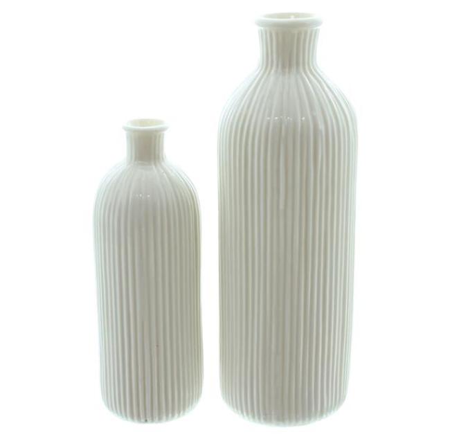 Preview: 2x Vase "Style" aus Porzellan, glänzend weiß, 15 + 20 cm hoch, Blumenvase, Vasenset in Flaschenform