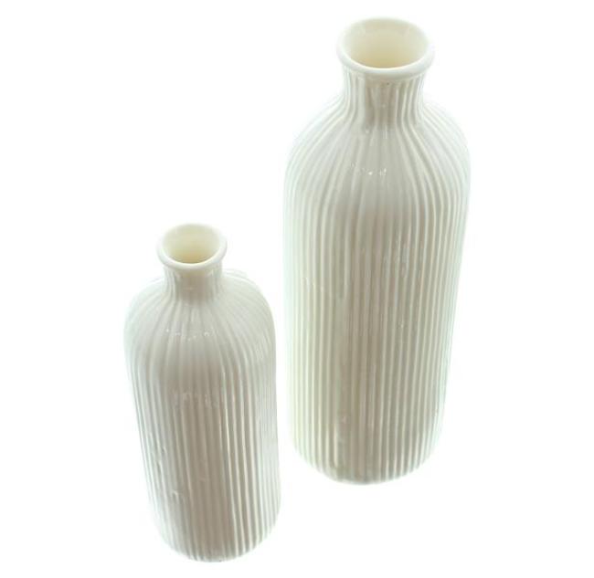 Preview: 2x Vase "Style" aus Porzellan, glänzend weiß, 15 + 20 cm hoch, Blumenvase, Vasenset in Flaschenform