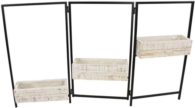 Preview: Pflanz-Paravent "Industrial" aus Metall mit 3 Pflanzkästen aus Holz, Raumteiler mit Blumenkasten, weiß, Pflanzgefäß