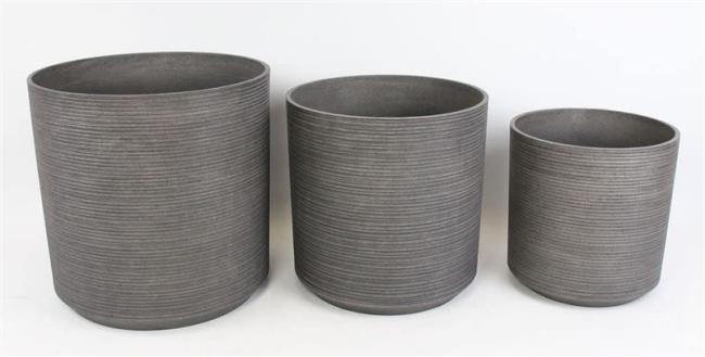 Preview: 3x Übertopf "Re-Cycle" in grau braun aus tlw. recyceltem Kunststoff, Pflanztopf Set, Blumentopf, Blumenübertopf, Pflanzgefäß