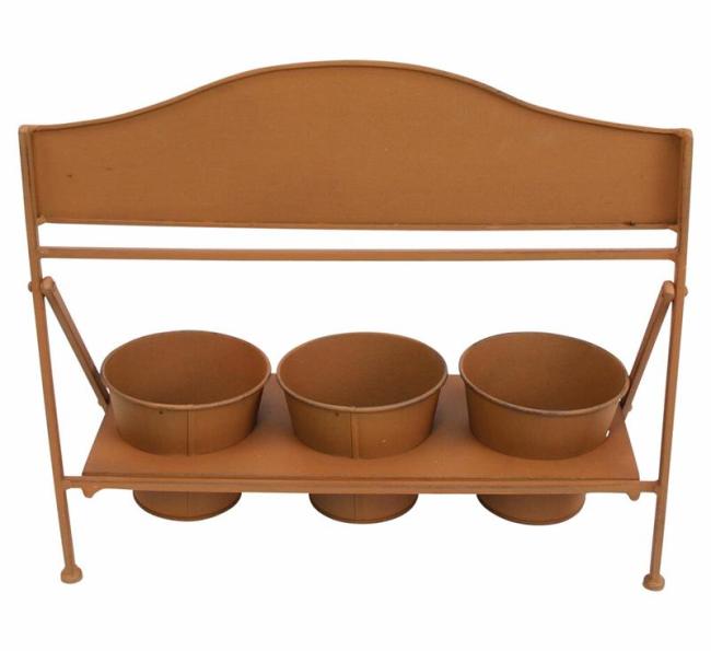 3x Blumentopf "Fleurs" + Halter aus Metall in Rost Optik, Pflanztopf Set, Pflanzgefäß, Gartendeko für Draußen