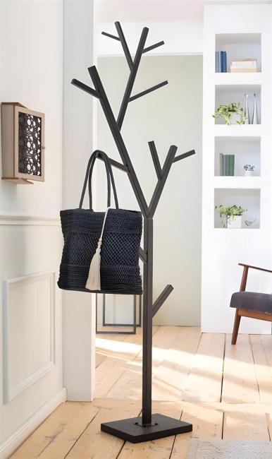 Garderobe "Baum" aus Metall, schwarz, 180 cm hoch, Standgarderobe, Flurgarderobe stehend