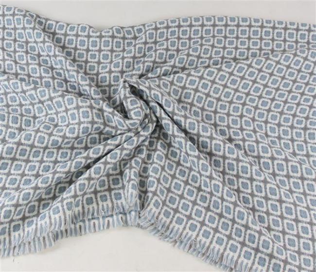 Webdecke "Ikarus" mit Fransensaum, extra weich, creme / blau / grau, Kuscheldecke, Sofadecke