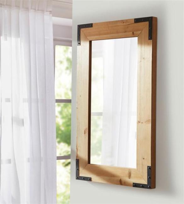 Preview: Spiegel "Wood" 50x70 cm groß aus Holz im Industrial Look, Massivholz Rahmen, Wandspiegel für Wohnzimmer
