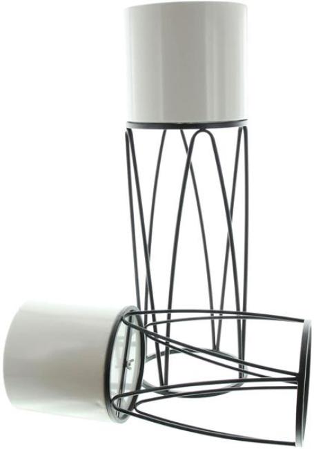 Preview: 2x Übertopf "Retro" mit Metallgestell, schwarz und Pflanztopf in creme, Pflanzgefäß, Blumentopf, Pflanzkübel, Blumentopfständer