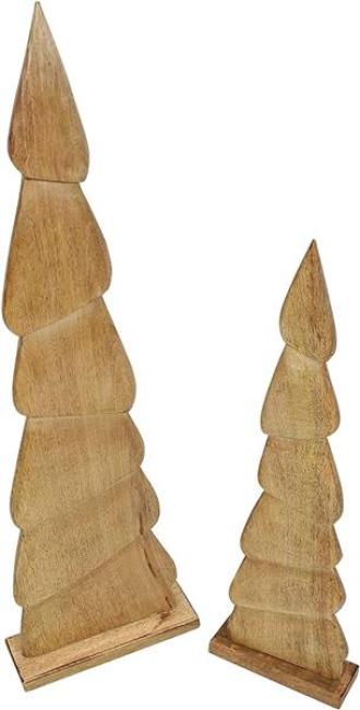 Preview: 2x Dekofigur Tannenbaum "Schlank" aus Mango Holz, 60 + 80 cm hoch, Weihnachtsdeko
