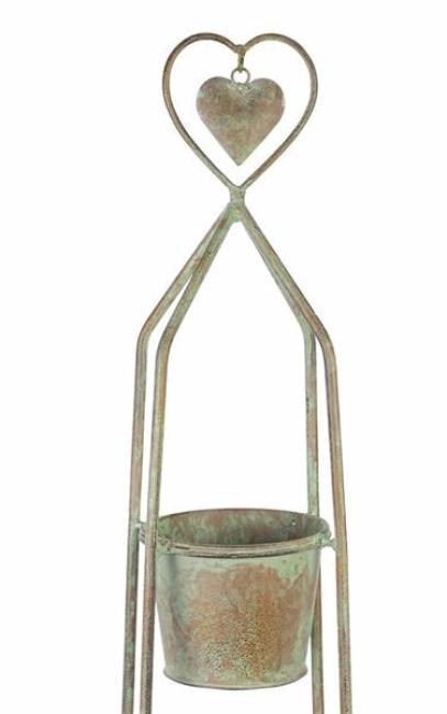 Blumenständer "Herz" 104 cm hoch, aus Metall im Antik Look, 3 Pflanztöpfe in Rost Optik, Blumentopfständer, Pflanzsäule, Pflanzenständer
