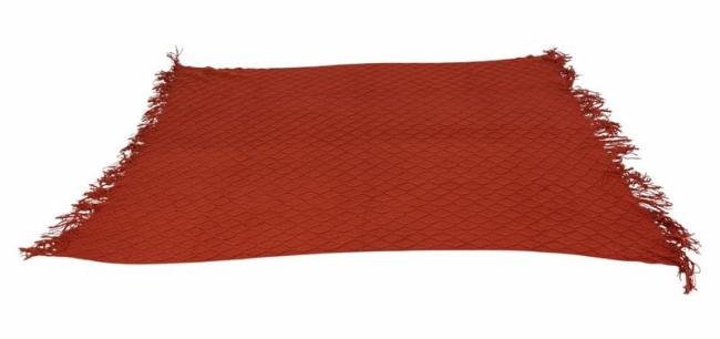 Preview: Kuscheldecke "Carmine" rotbraun, mit Rautenmuster und Fransen, 120x152 cm, Couchdecke, Sofadecke
