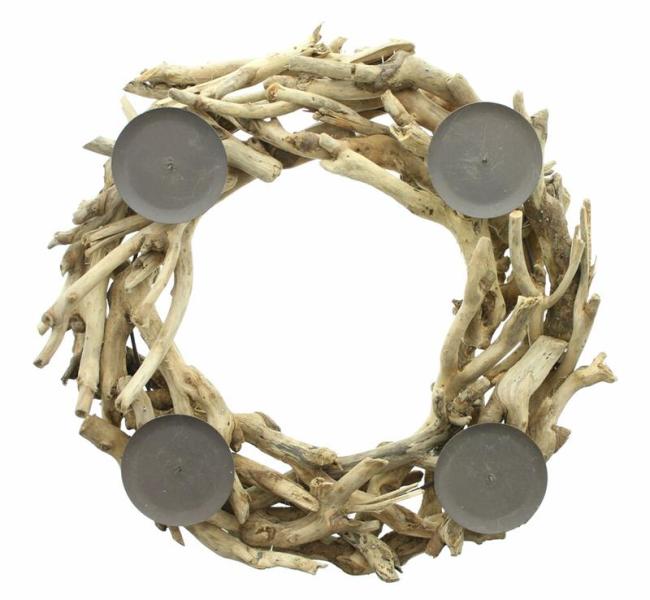 Preview: Adventskranz aus Treibholz Ø 40 cm, Tischkranz, Kerzenhalter