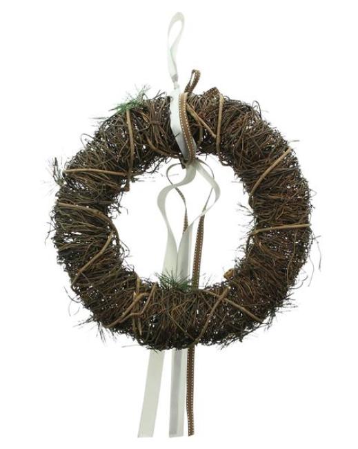 Dekokranz "Rentiere" aus Reisig, Ø 33 cm, Wandkranz, Türkranz, Weihnachtsdeko, Dekohänger