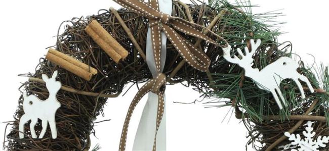 Dekokranz "Rentiere" aus Reisig, Ø 33 cm, Wandkranz, Türkranz, Weihnachtsdeko, Dekohänger