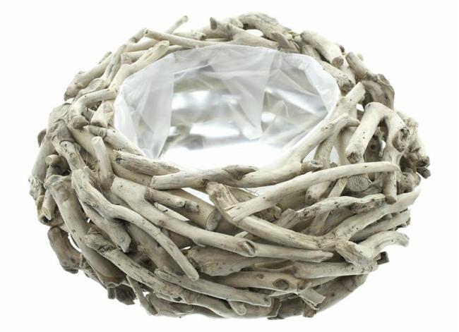 Preview: Pflanzer aus Treibholz rund, Ø 38 cm, Pflanzschale, Blumentopf, Pflanztopf, Pflanzgefäß, Gartendeko für Draußen