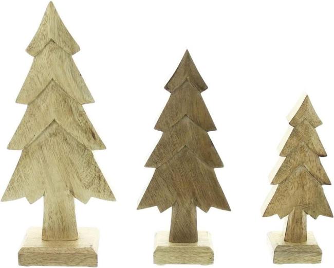 Preview: 3er Set Tannen aus Mango Holz, 20 25 30 cm hoch, Tannenbaum, Dekofigur, Holzdeko