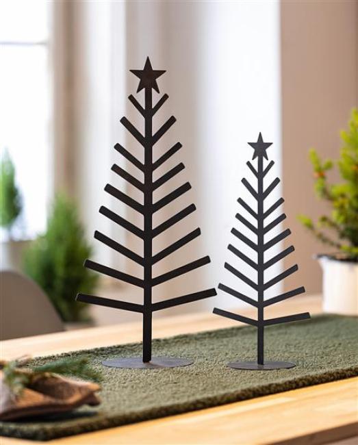 Preview: 2 Dekotannen aus Metall, schwarz, 30 + 40 cm hoch, Weihnachtsdekoration, Tischdekoration, Metalldekoration, Tannenbaum