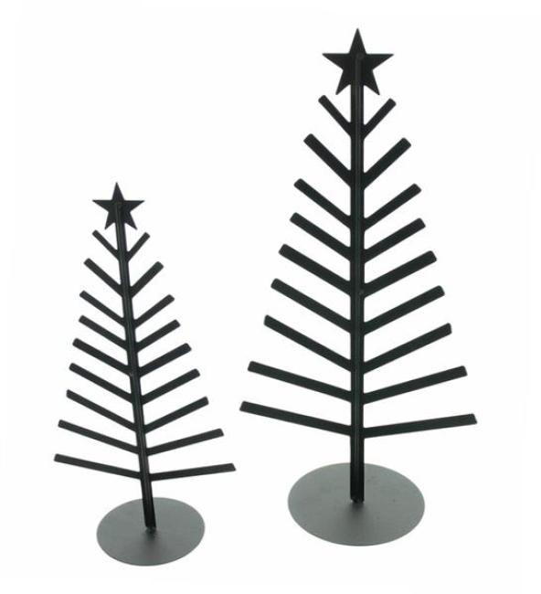 Preview: 2x Dekotanne aus Metall, schwarz, 30 + 40 cm hoch, Weihnachtsdekoration, Tischdekoration