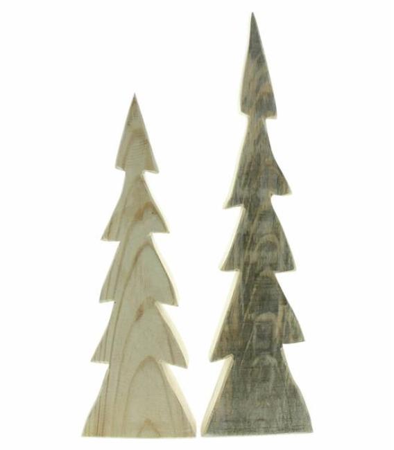 2x Tannenbaum "Shabby" aus Holz, 30 + 37 cm hoch, Adventsdeko, Dekofigur