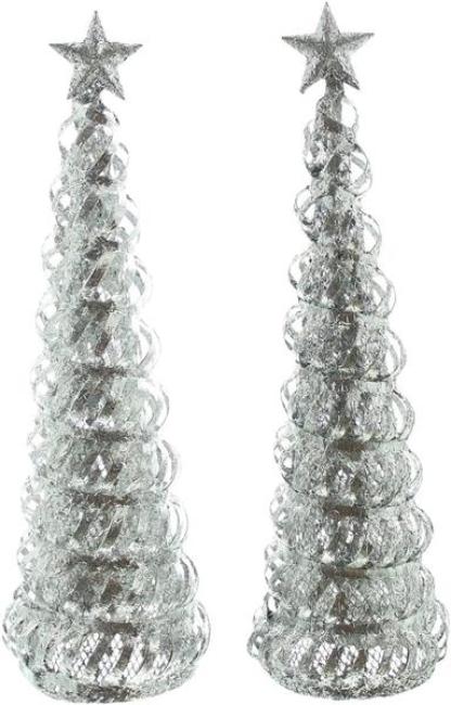 Preview: 2x Tanne "Silberglitzer" aus Metall, 30 cm hoch, Dekokegel, Weihnachtsdeko