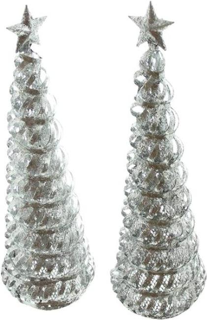 Preview: 2x Tanne "Silberglitzer" aus Metall, 30 cm hoch, Dekokegel, Weihnachtsdeko