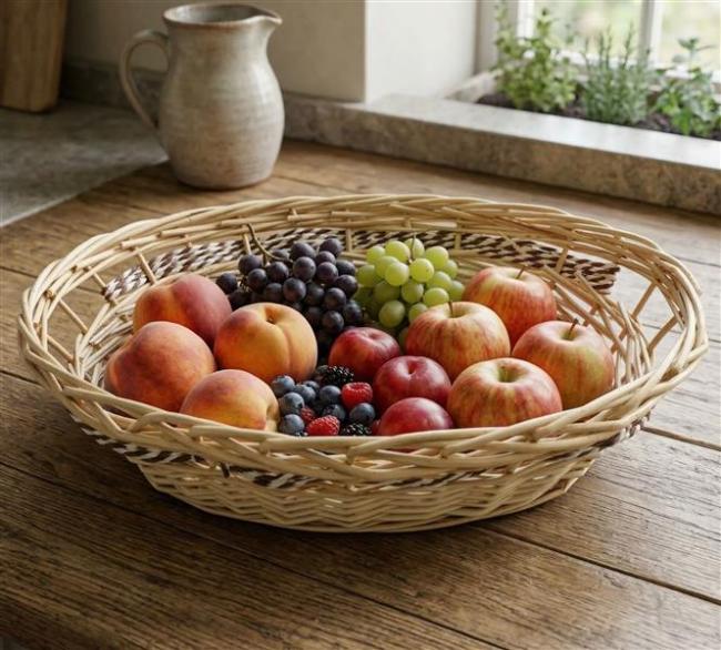 Preview: Schale aus Weide & Papierschnur, oval, 46 x 39 cm, Blumenschale, Obstschale