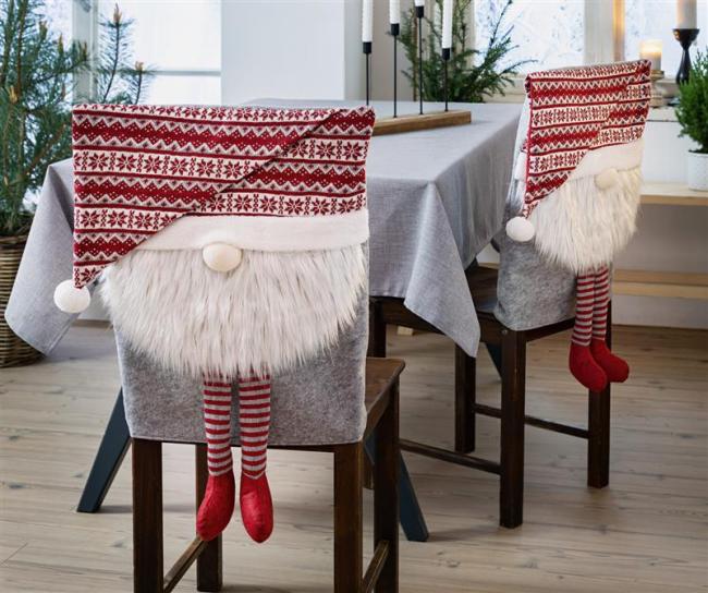 Preview: Stuhlhusse "Weihnachtswichtel" aus Filz, Kunstfell und Textil, 48s54 cm, Stuhlbezug