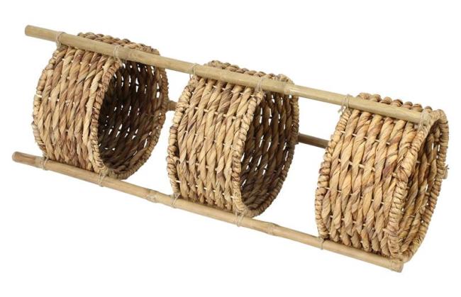 Standregal aus Bambus mit 3 Körben aus Wasserhyazinzthe, 90 cm hoch, Badregal, Küchenregal