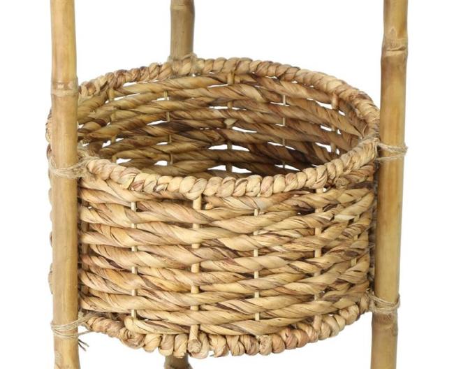 Standregal aus Bambus mit 3 Körben aus Wasserhyazinzthe, 90 cm hoch, Badregal, Küchenregal