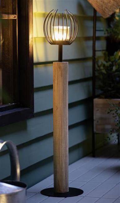 Preview: Windlichtsäule "Kugel" aus Holz & Metall, 85 cm hoch, Holzsäule, Dekosäule mit Windlicht, Deko für Wohnzimmer, Balkon & Terrasse, Kerzensäule