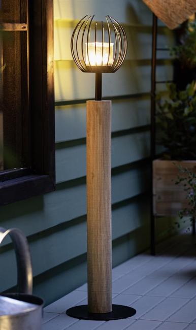 Windlichtsäule "Kugel" aus Holz & Metall, 85 cm hoch, Holzsäule, Dekosäule mit Windlicht, Deko für Wohnzimmer, Balkon & Terrasse, Kerzensäule
