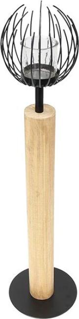 Preview: Windlichtsäule "Kugel" aus Holz & Metall, 85 cm hoch, Holzsäule, Dekosäule mit Windlicht, Deko für Wohnzimmer, Balkon & Terrasse, Kerzensäule
