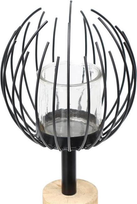 Preview: Windlichtsäule "Kugel" aus Holz & Metall, 85 cm hoch, Holzsäule, Dekosäule mit Windlicht, Deko für Wohnzimmer, Balkon & Terrasse, Kerzensäule