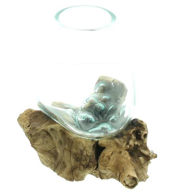aussergewöhnliche Vase aus Wurzelholz & Glas, Einzelstück, Dekoglas, Blumenvase, Dekoobjekt