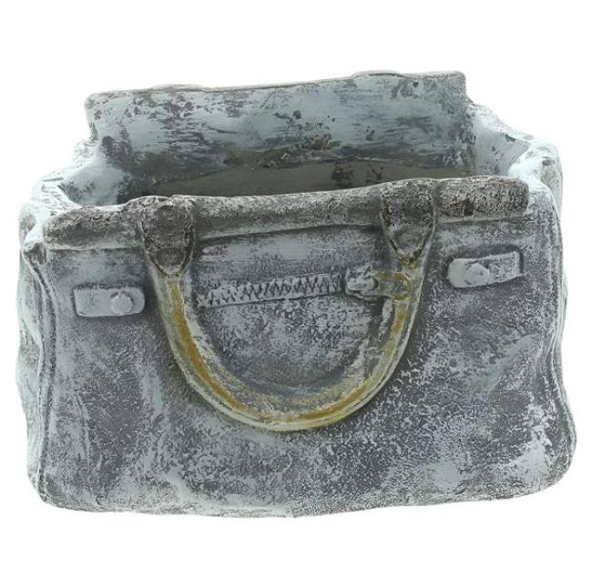Preview: Blumentopf "Handtasche" in Stein Optik, Pflanztopf in Taschenform, Pflanzgefäß, Gartendeko für Draußen, Pflanzschale