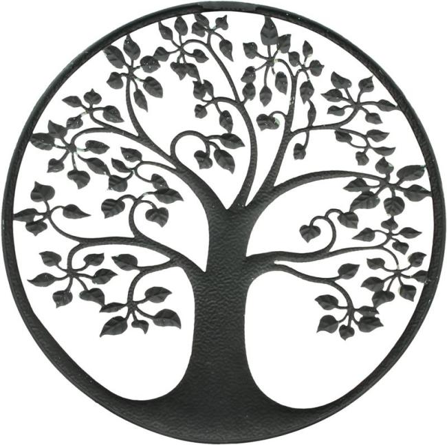 Preview: Wandbild "Baum des Lebens" aus Metall, mintgrün lackiert mit Kupfer Patina, rund Ø 40 cm, Metallbild, Wanddeko