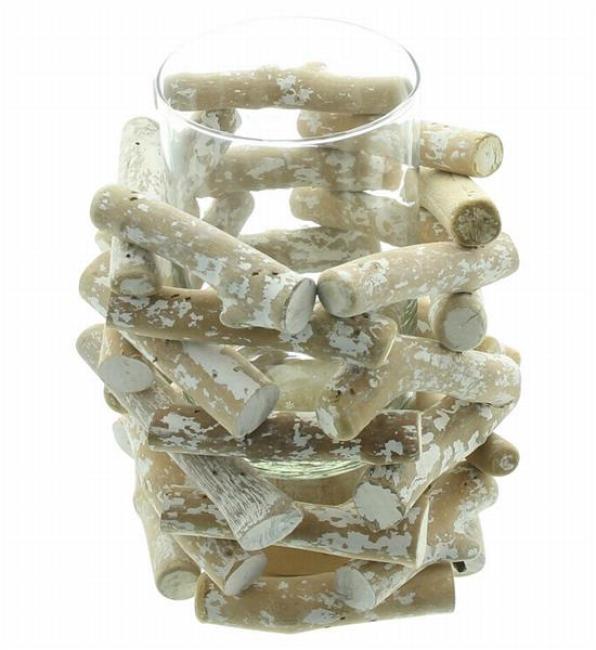 Preview: Windlicht "Maritima" aus Holz & Glas, 18 cm hoch, Kerzenhalter maritim, Vase, Blumenvase, Windlichtglas