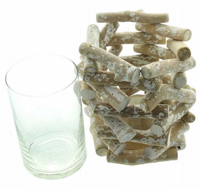 Preview: Windlicht "Maritima" aus Holz & Glas, 18 cm hoch, Kerzenhalter maritim, Vase, Blumenvase, Windlichtglas